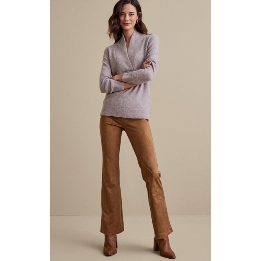 Soft Surroundings Faux Suede Pull On Bootcut Pants Women's Petite Large Brown